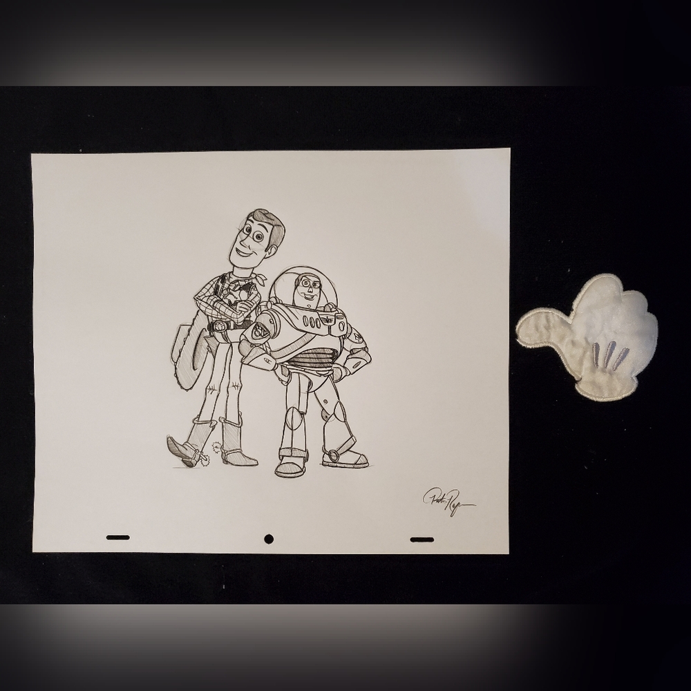 Disney Pixar Toy Story Woody Buzz Lightyear Drawing/Sketch animation art signed
